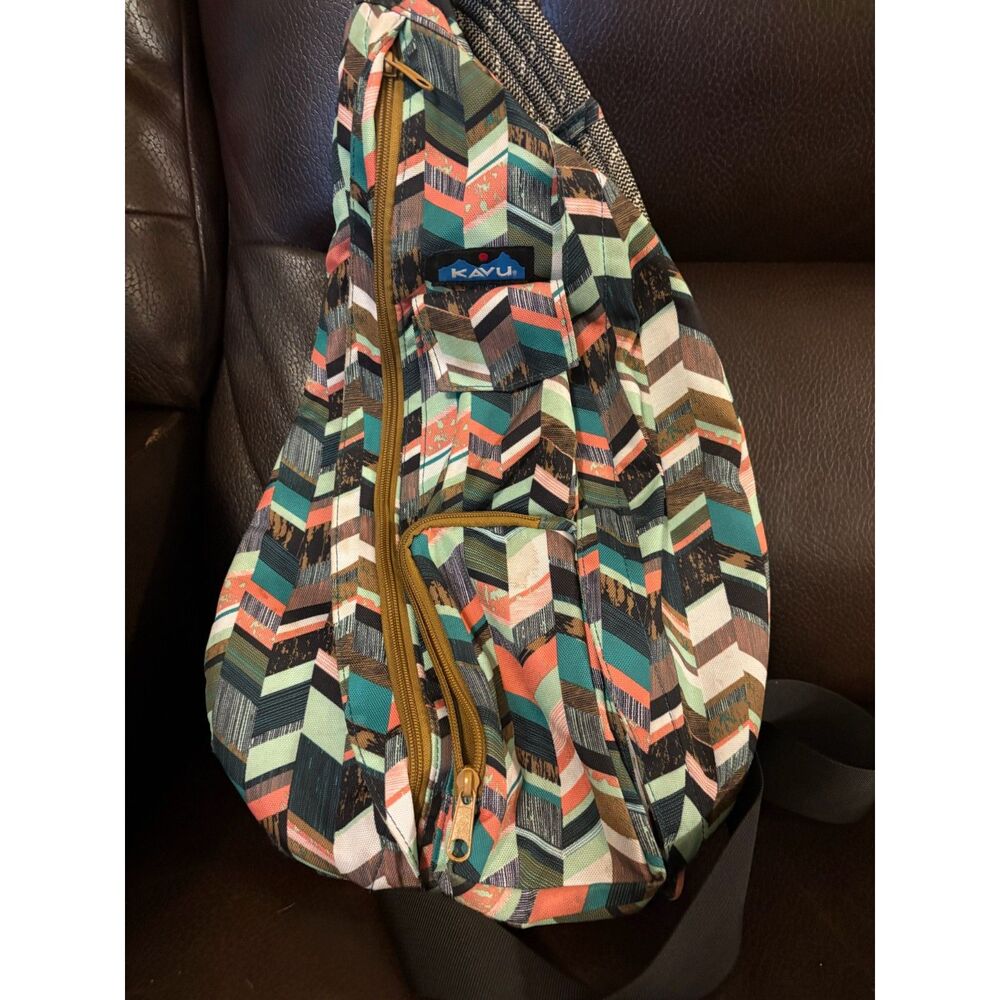 KAVU Rope Sling Bag Coastal Blocks Geometric Multicolor Crossbody Backpack